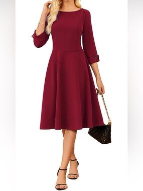 NWT Women’s Burgundy Fit-and-Flare Dress